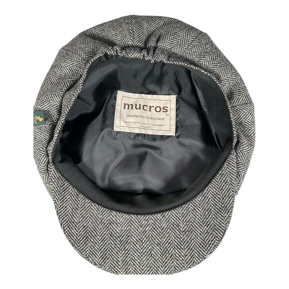 Mucros Weavers Ireland Gray Herringbone Newsboy Cap Hat One Size Wool Blend - Picture 14 of 16